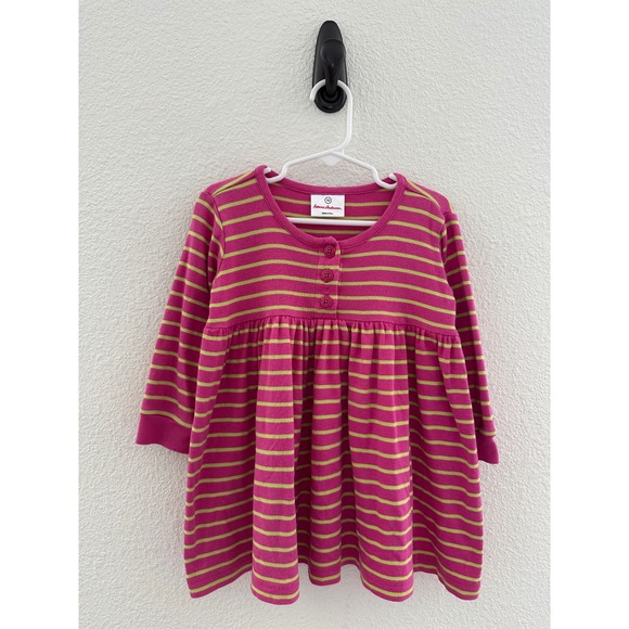 Hanna Andersson Other - Hanna Andersson Pink Lime Striped 100% Cotton Long Sleeve Dress 90 / Toddler 2T